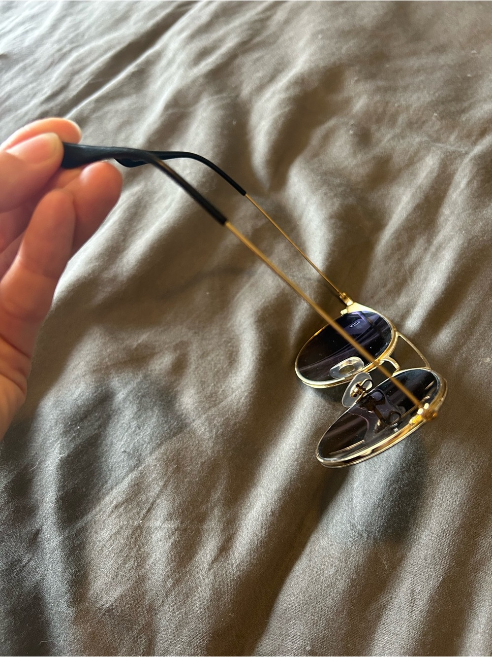 Ray-Ban Round Black Sunglasses with Gold Bridge - Picture 3 of 5